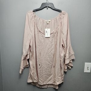 Como blue women's blouse top size 1X stripped orange and cream new with tags